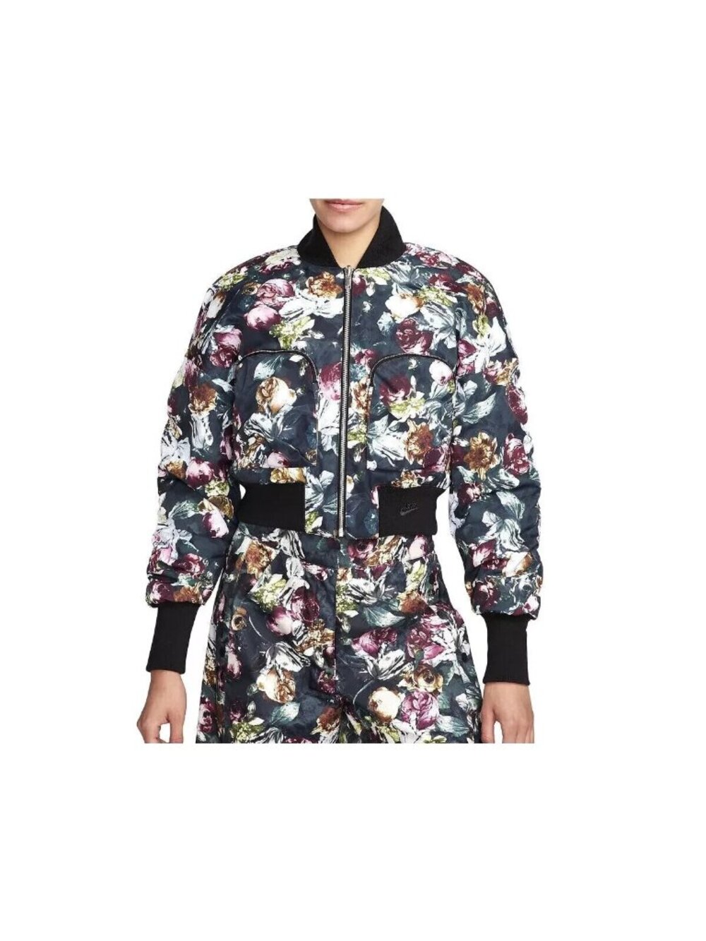 Women Nike Tech Pack Bomber Jacket Reversible Floral Sweater FB8811-681 Size XS